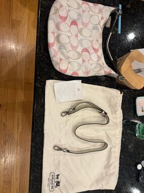 Coach Canvas Shoulder Bag in Pink & Light Gray Monogram